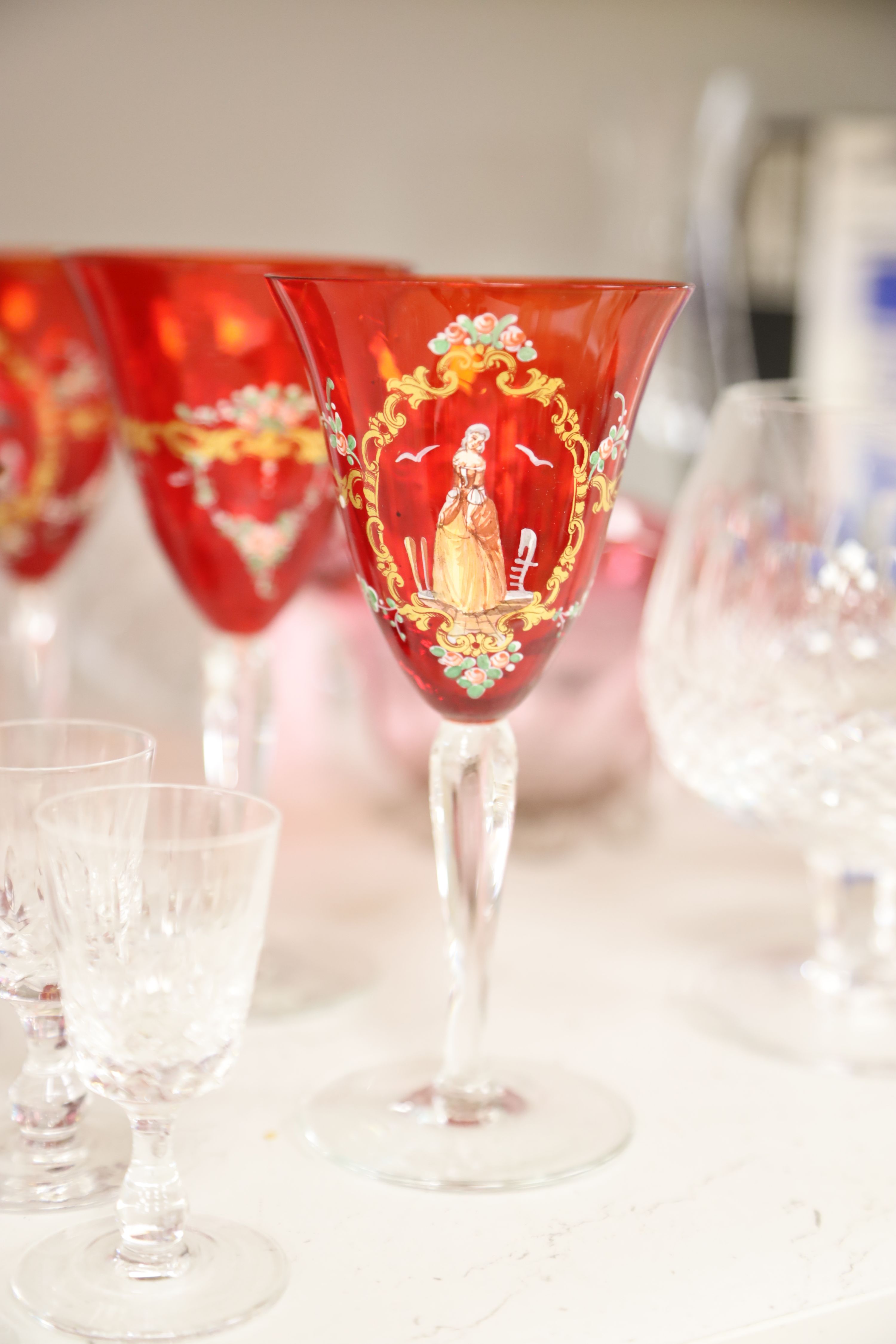 A quantity of glassware, including two Orrefors bowls (one boxed), a large iridescent centrepiece bowl,